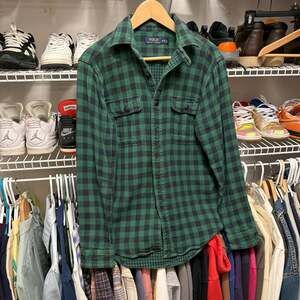Ralph Lauren Top Green Long Sleeve Buton Up Flannel Buffalo Check Plaid Men’s Me